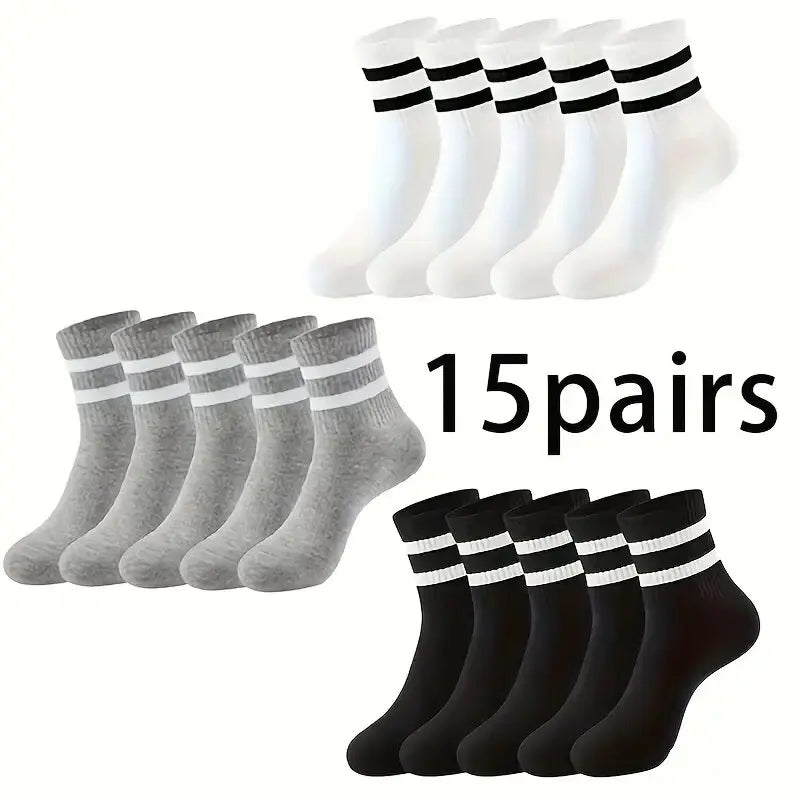 6/10/15/20 Pairs Men Socks Spring Autumn Casual Black White Striped Socks Breathable Mid Tube Sock High-quality Round Neck Socks