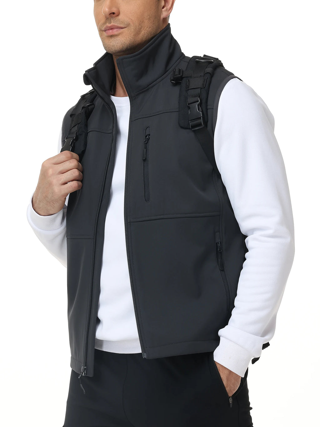 Men's Softshell Running Vest Outerwear Lightweight Windproof Sleeveless Jacket Coat for Daily Golf Cycling Hiking