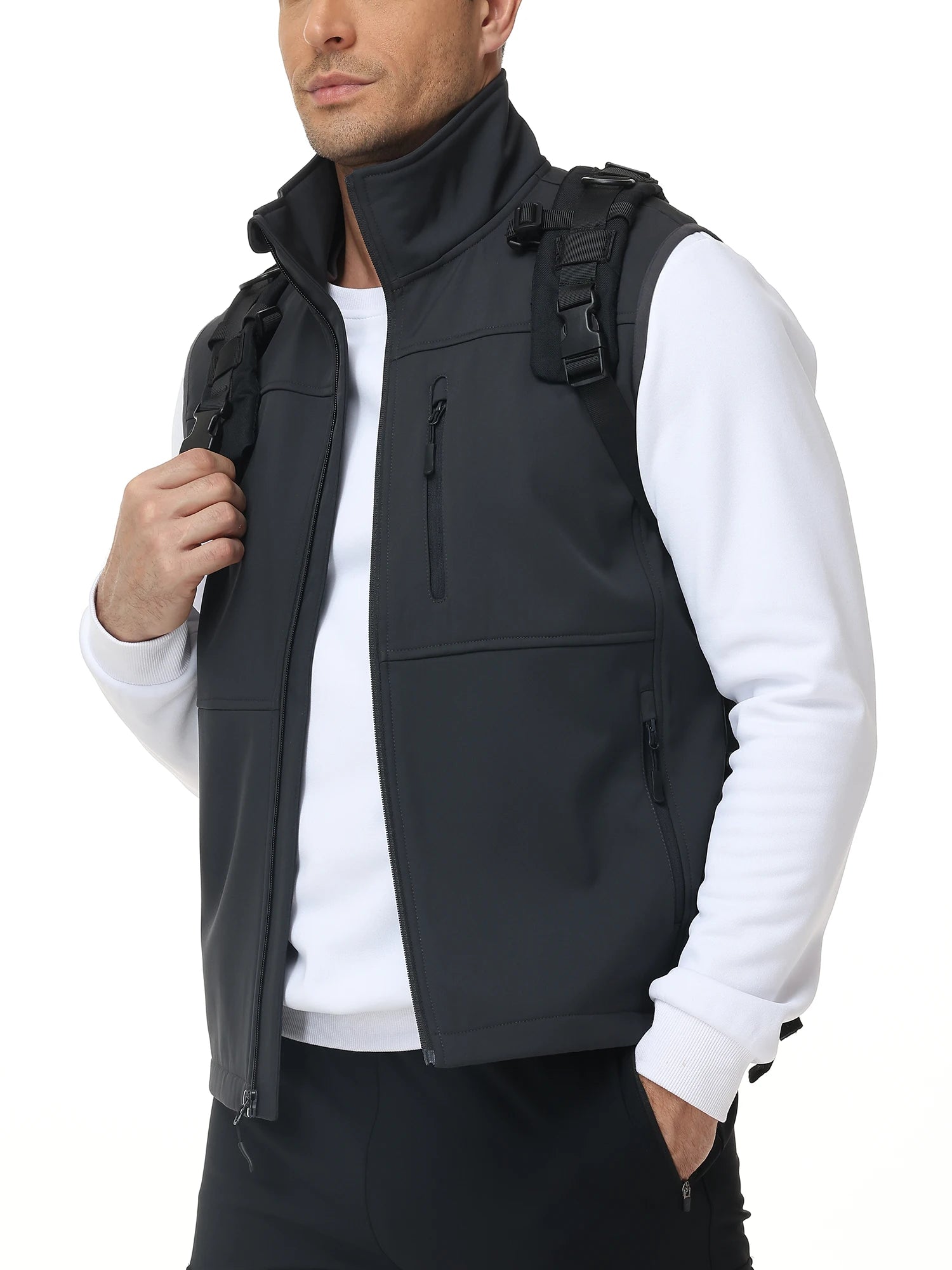 Men's Softshell Running Vest Outerwear Lightweight Windproof Sleeveless Jacket Coat for Daily Golf Cycling Hiking
