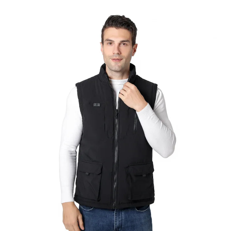 11 Areas Winter Men's Heating Vest Double Control Electric Warmth Outerwear Jacket Outdoor Anti-Cold Warm Camping Waistcoat