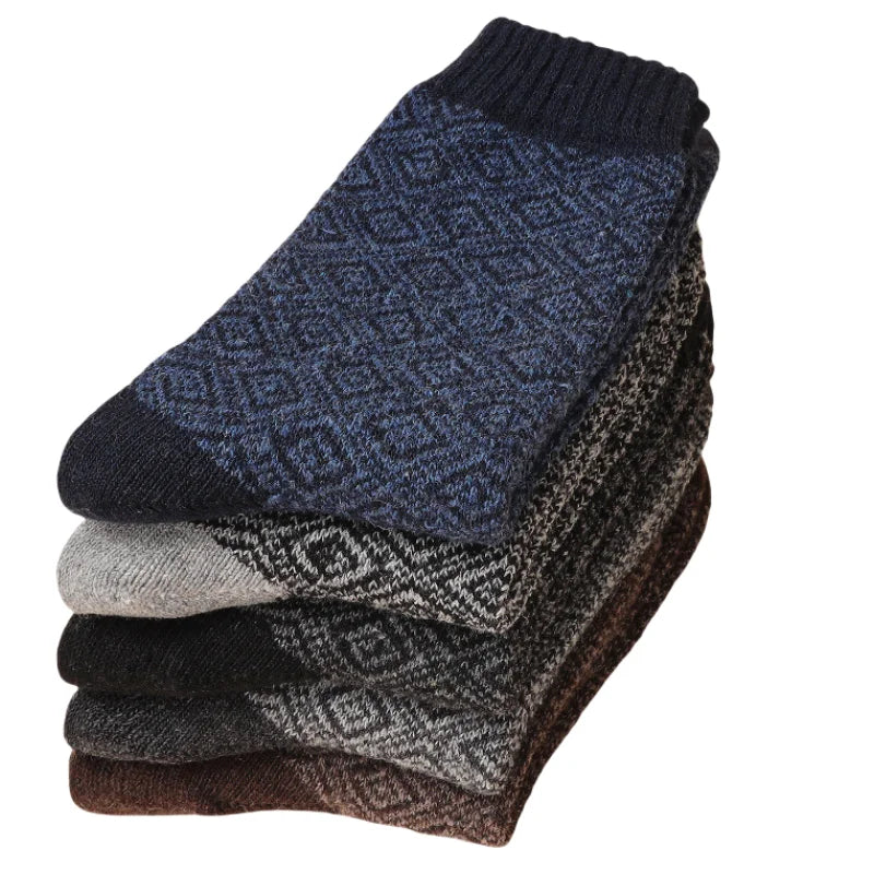 5pairs Unisex Ethnic Style Vintage Thick Wool Warm Crew Men Socks Soft Ultra-Comfortable High Quality Breathable Women's Sock