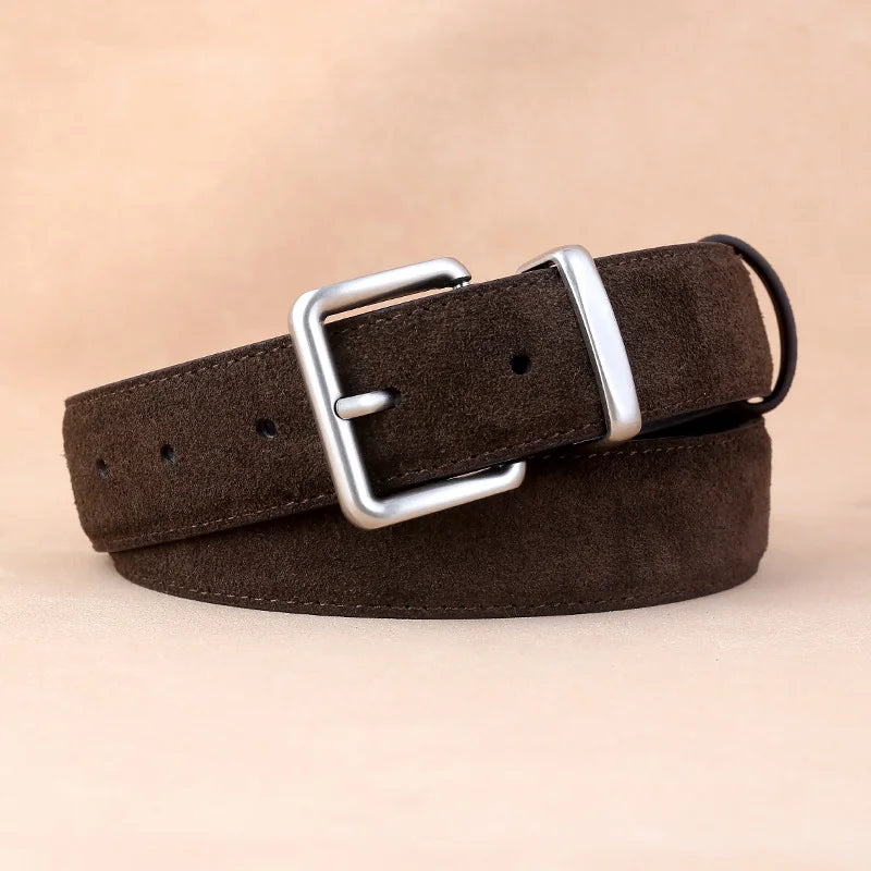 Sude Belt Cow Genuine Leather For Man And Lady With Oxford Fabric Strap Genuine Leather Luxury Pin Buckle Blue Belts