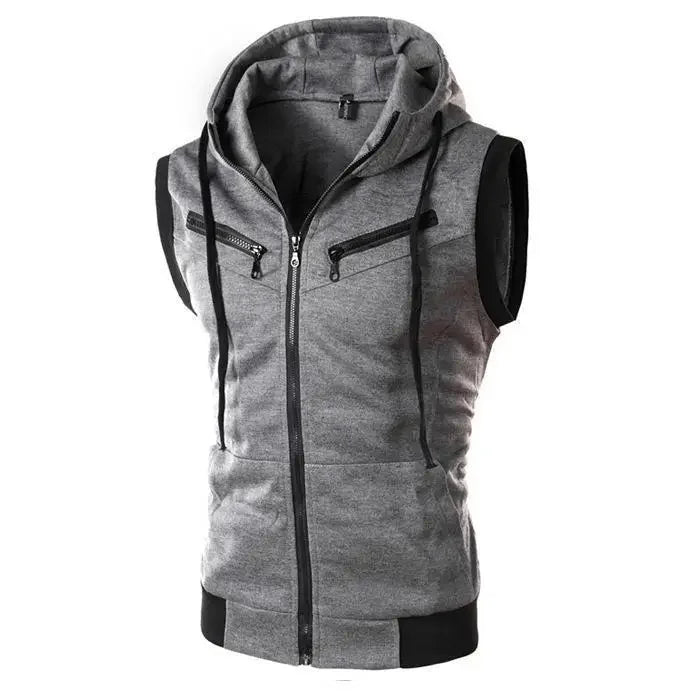 Fashionable New Men's Vest Hooded Sleeveless Solid Color Casual Slimming Smooths Your Silhouette Tank Top Three Colors