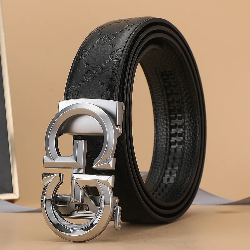 High Quality Casual 34mm Men's Belt Designer Genuine Leather Belts Strap Male Metal Smooth Buckle Fashion men belt for jeans