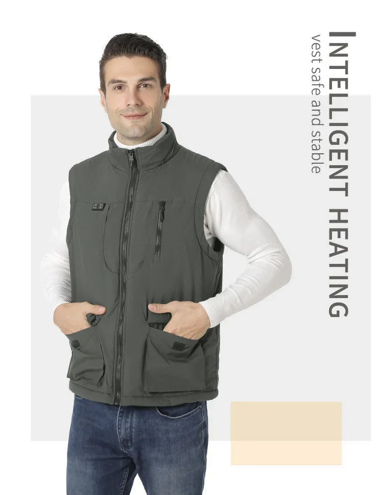 11 Areas Winter Men's Heating Vest Double Control Electric Warmth Outerwear Jacket Outdoor Anti-Cold Warm Camping Waistcoat