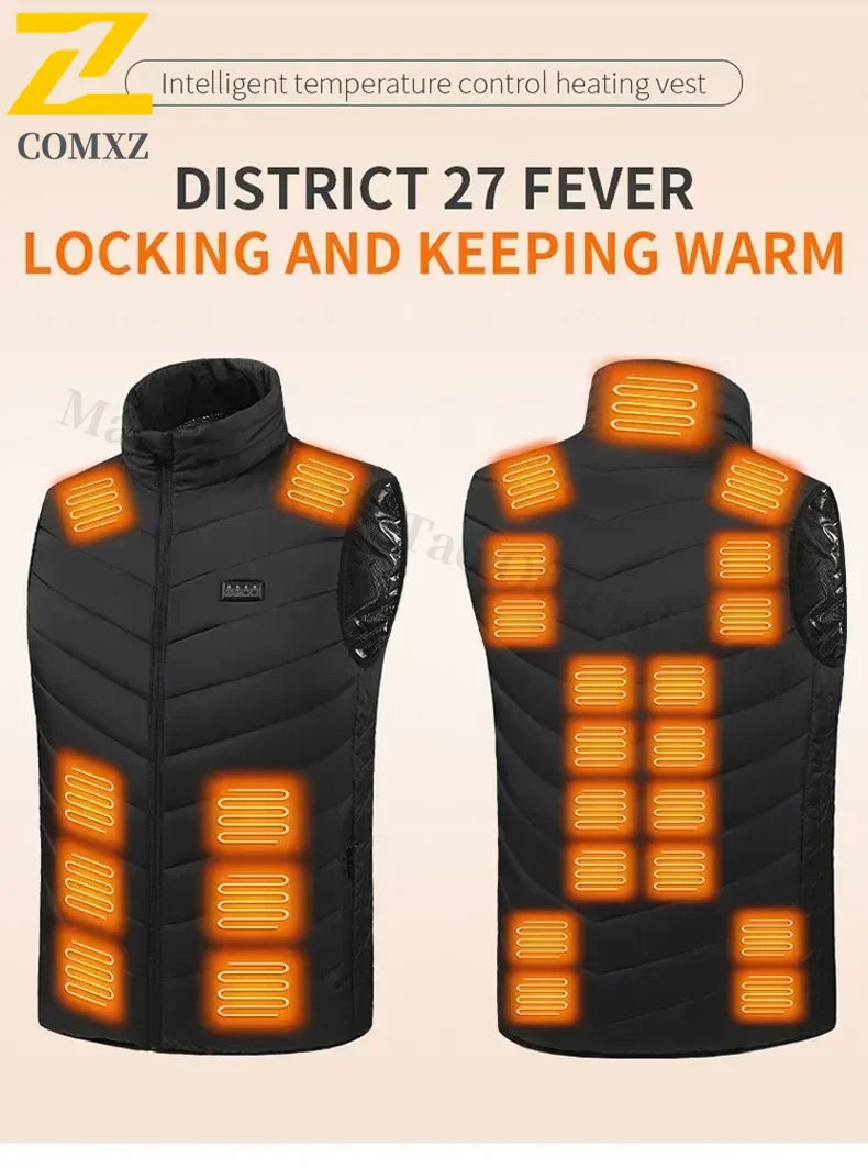 21 Areas Men's Heating Vest Jacket Winter USB Smart Electric Sleeveless Jacket Self-heating Clothes Women Snow Warm Padded Coat