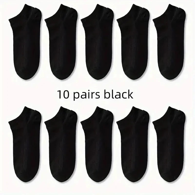 1/5/10 Pairs Comfortable Men's Women's Socks Casual Short Solid Color Spring Summer Boat Sock Fashionable Round Neck Ankle Socks