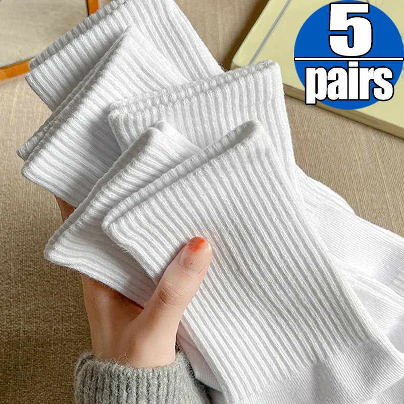 1/5Pairs New Men Cotton New Style White Socks Men Soft Breathable Sports Long Socks Summer Winter for Male Socks Plus Size