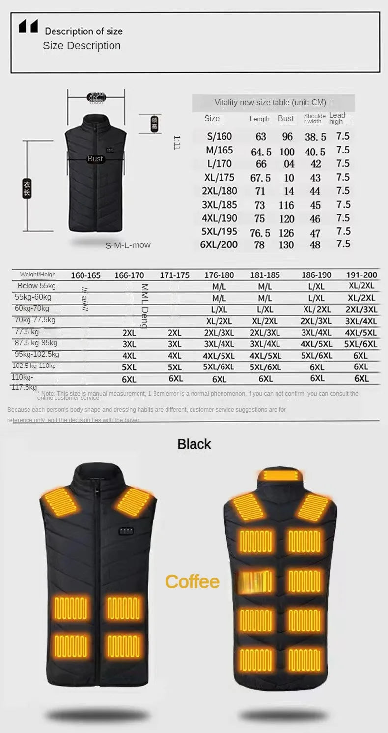 21 Areas Heated Vest Men's New Winter Jacket Usb Graphene Heating Clothes Women's Ski Camping Waterproof Thick Sleeveless Coat