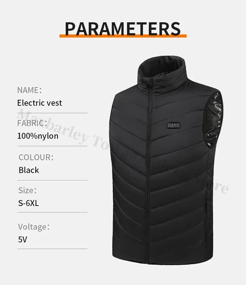 21 Areas Men's Heating Vest Jacket Winter USB Smart Electric Sleeveless Jacket Self-heating Clothes Women Snow Warm Padded Coat