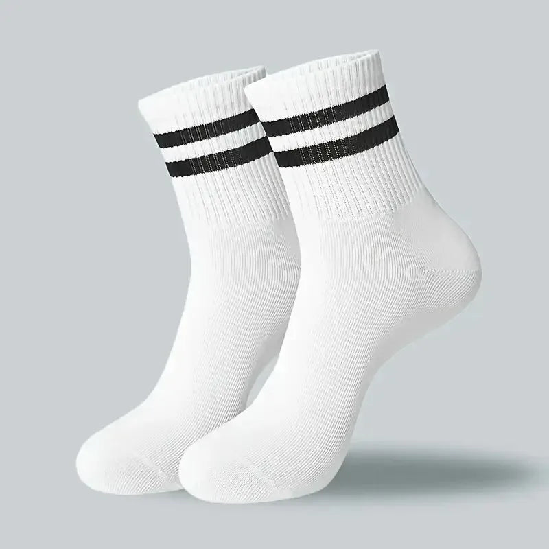 6/10/20 Pairs Men Women Striped Round Neck Socks Spring Autumn Breathable Odor Proof Sweat Absorbing All-Season Casual Socks