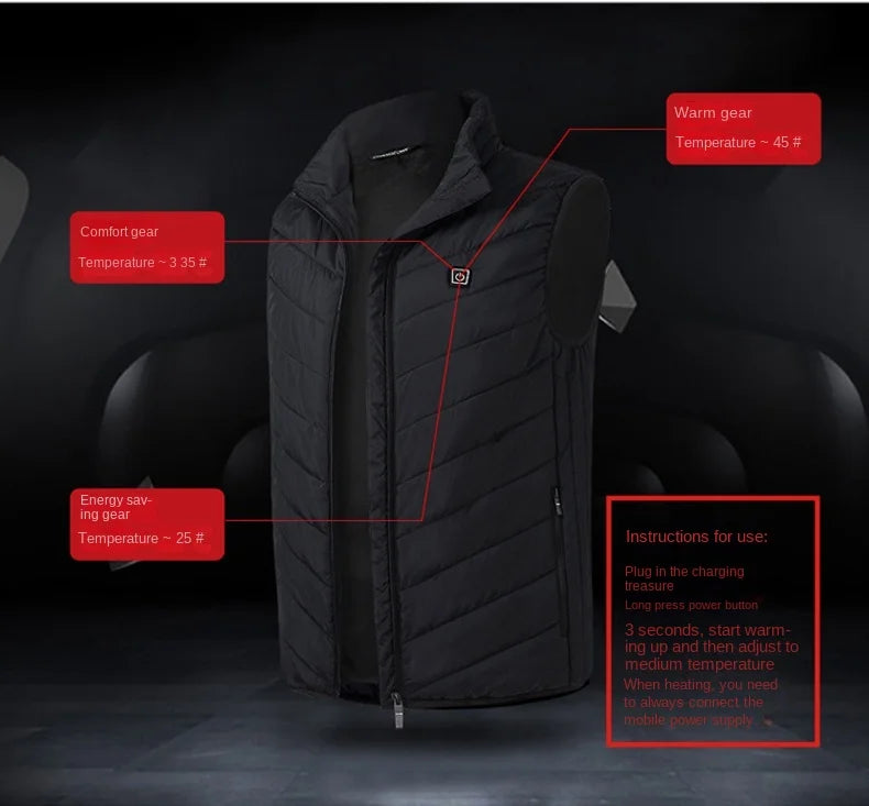 21 Heating Areas Jacket Men's Winter USB Electric Heating Warm Sleeveless Padded vest Infrared Heating Clothes Men Snow Ski Vest