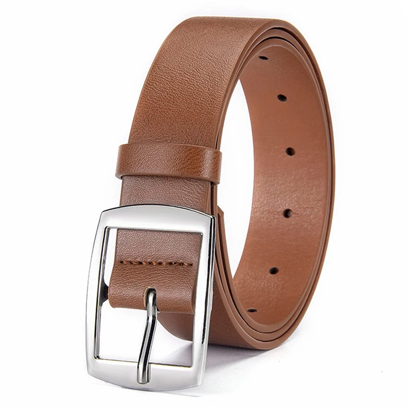New Luxury Belt for Men PU Leather Belt Metal Pin Buckle High Quality Famous Brand Designer Waist Strap Belt for Jeans Plus Size