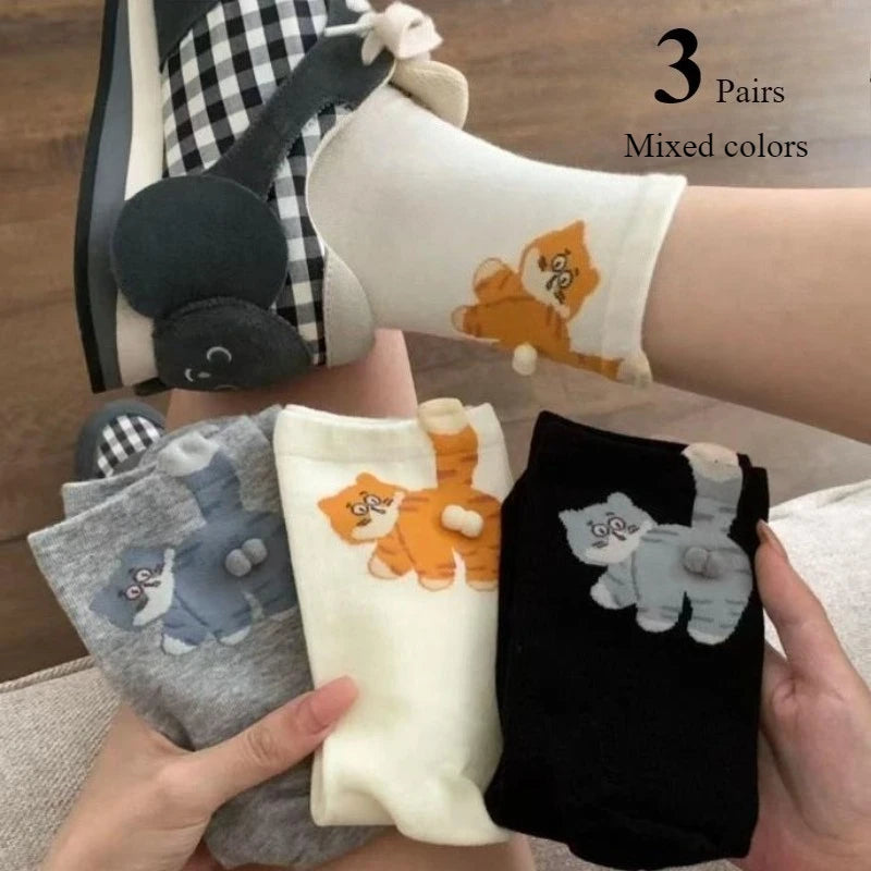 1/3 Pair Three-Dimensional Cat Printed Men female Mid Tube Socks Soft Comfortable Sweat Absorbing Breathable Casual Couples Sock