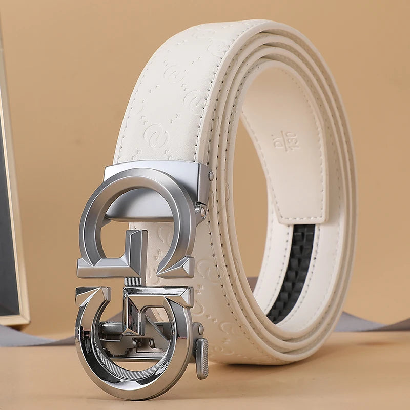 High Quality Casual 34mm Men's Belt Designer Genuine Leather Belts Strap Male Metal Smooth Buckle Fashion men belt for jeans