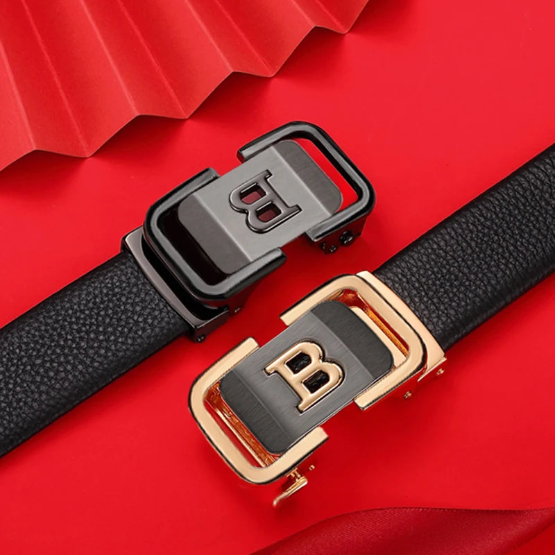 2025 New High Quality Fashion Black B Letter Belt Men's Automatic Buckle 3.5cm Wide Leather Casual Belt Croskin Ceinture Homme