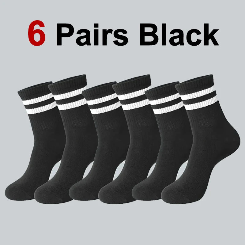 6/10/20 Pairs Men Women Striped Round Neck Socks Spring Autumn Breathable Odor Proof Sweat Absorbing All-Season Casual Socks