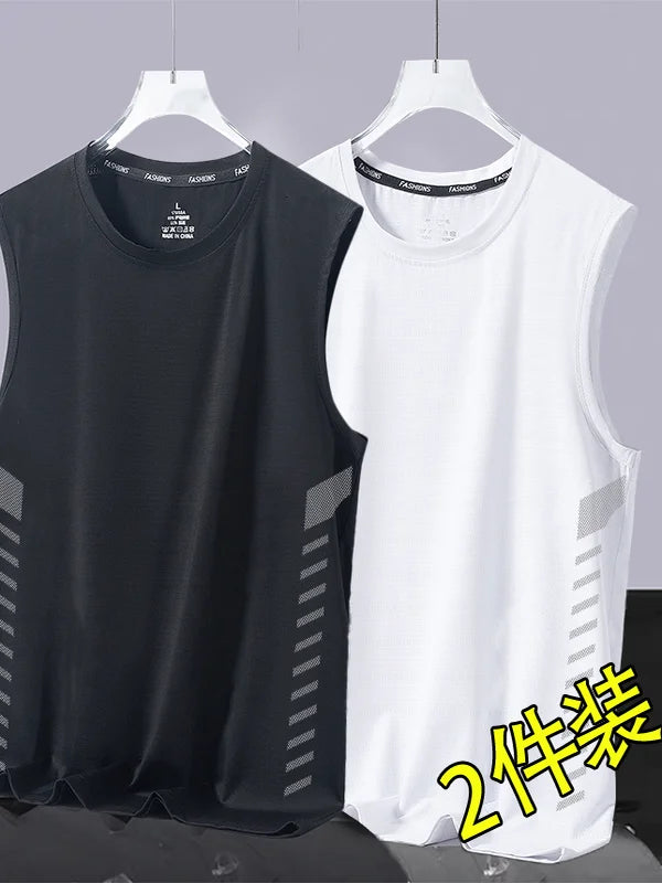 Men's Ice Silk Vest Summer Sport Fitn Thin Svel Training Top Qui Dry Trendy round Ne T-irt for Youth Daily Wear