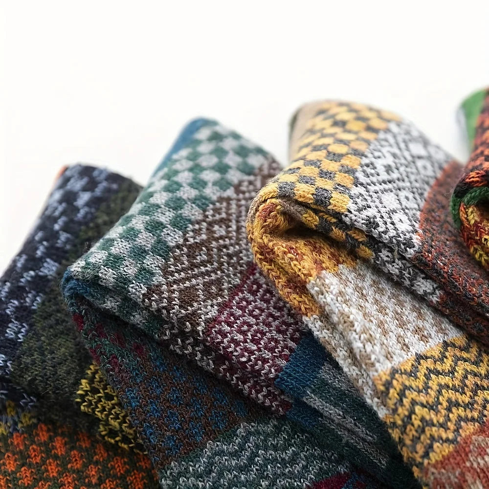 5pairs Unisex Ethnic Style Vintage Thick Wool Warm Crew Men Socks Soft Ultra-Comfortable High Quality Breathable Women's Sock