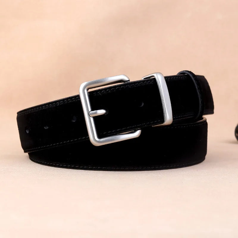 Sude Belt Cow Genuine Leather For Man And Lady With Oxford Fabric Strap Genuine Leather Luxury Pin Buckle Blue Belts