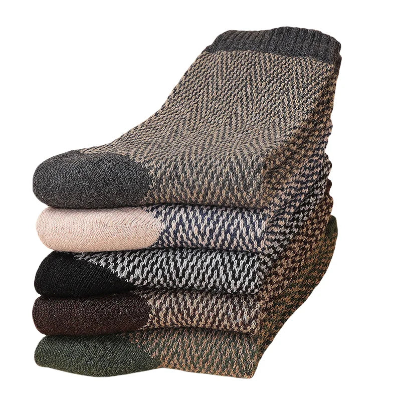 5pairs Unisex Ethnic Style Vintage Thick Wool Warm Crew Men Socks Soft Ultra-Comfortable High Quality Breathable Women's Sock