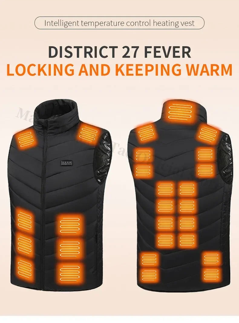 21 Areas Men's Heating Vest Jacket Winter USB Smart Electric Sleeveless Jacket Self-heating Clothes Women Snow Warm Padded Coat