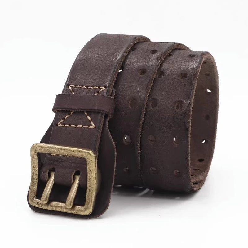 Original Handmade Double-needle Buckle Men's Belt Washed Water Made Old Macho Jeans Belt Genuine Leather y2k Army Tactical Belt