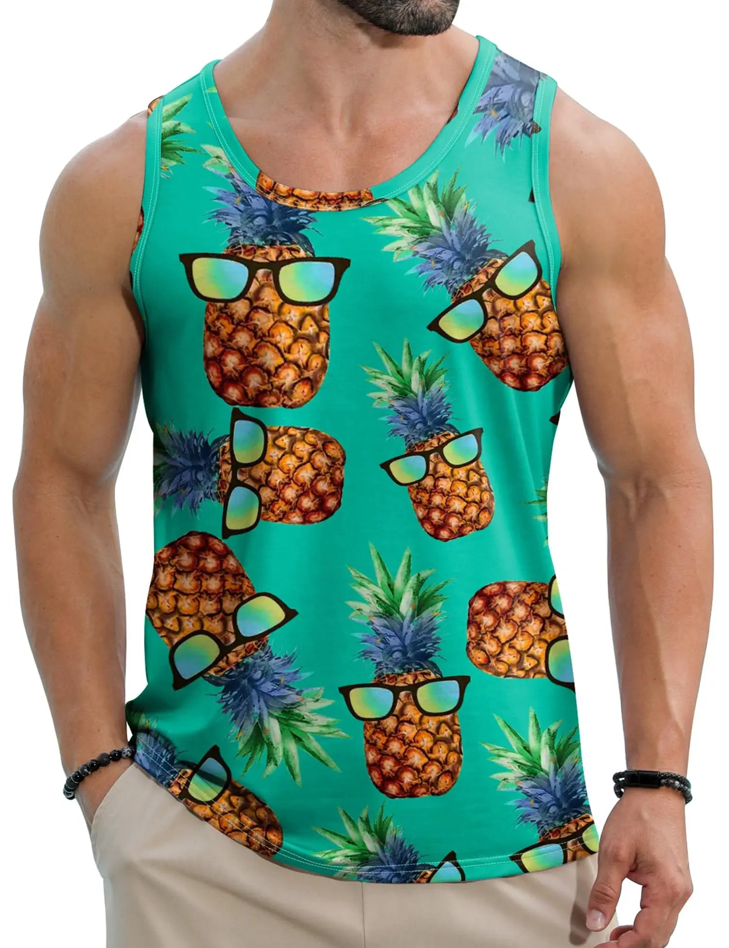 2024 New Summer Fashion Men's Sleeveless T-Shirt Classic Hawaiian Beach Coconut Print Men's Vest Extreme Sports Surf Vest