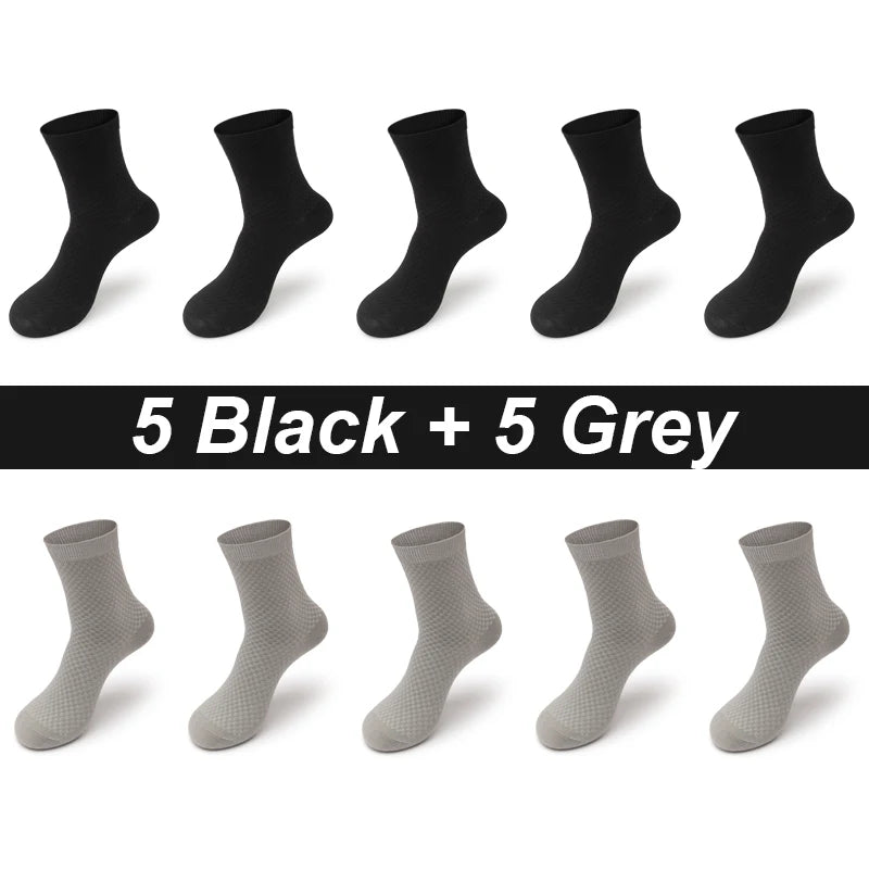 10Pairs/Lot Men's Bamboo Fiber Socks Long Black Business Soft Breathable New High Quality  Autumn for Male Socks Plus Size 39-48