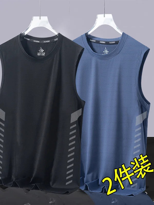 Men's Ice Silk Vest Summer Sport Fitn Thin Svel Training Top Qui Dry Trendy round Ne T-irt for Youth Daily Wear