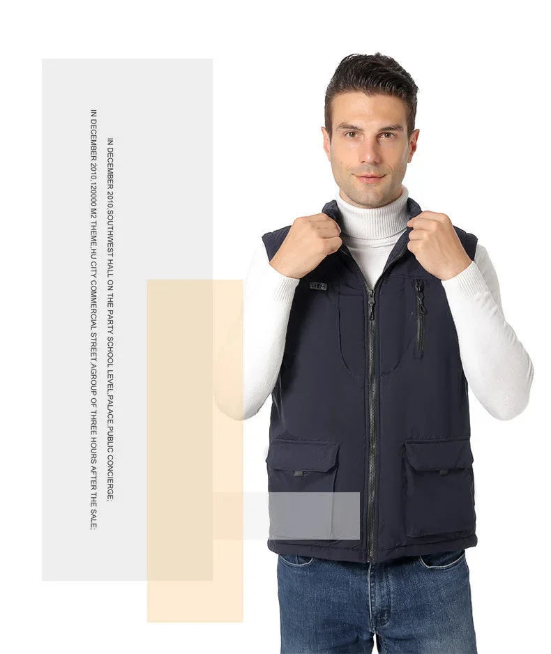 11 Areas Winter Men's Heating Vest Double Control Electric Warmth Outerwear Jacket Outdoor Anti-Cold Warm Camping Waistcoat