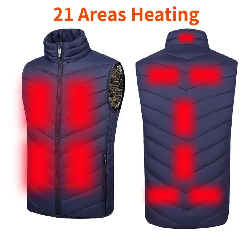 21 Areas Heated Vest Men's New Winter Jacket Usb Graphene Heating Clothes Women's Ski Camping Waterproof Thick Sleeveless Coat