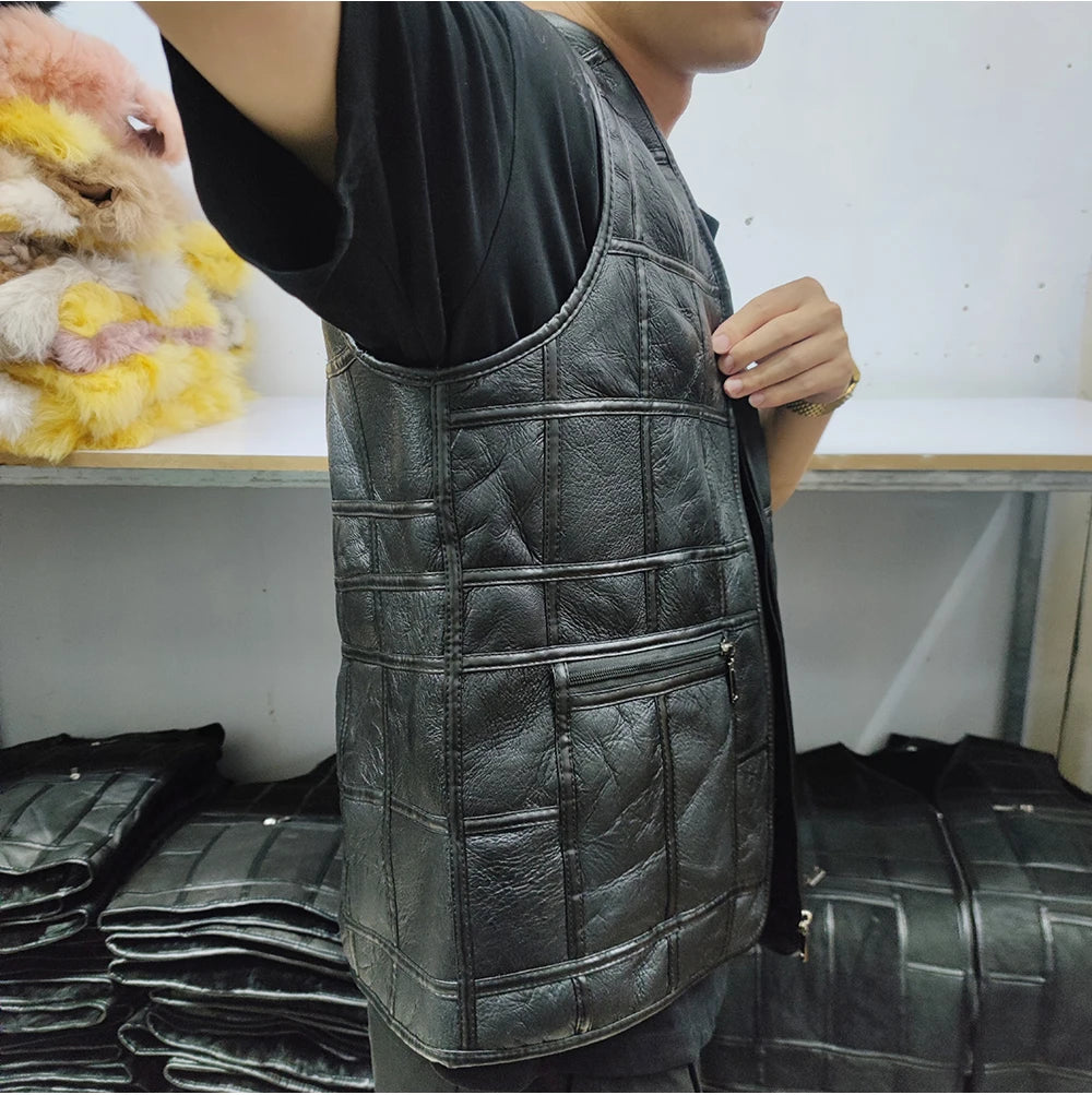 2025  New Style Men's Leather Vest Full-Grain Sheepskin Autumn and Winter Multi-Pocket Casual Fur Integrated Warm Vest