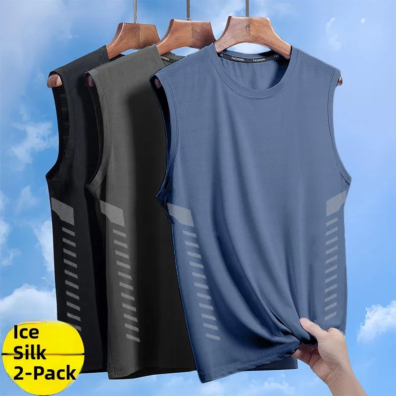 Men's Loose Ice Silk Svel Sports Vest Qui Dry Summer New Sle Running Baskeall Fitn Training Breathable Polyest...