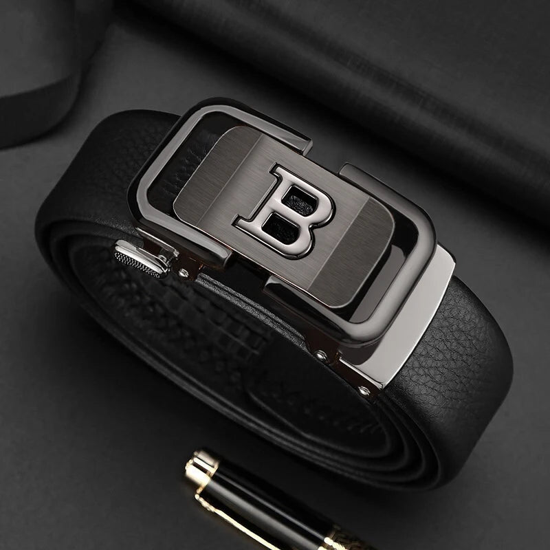 2025 New High Quality Fashion Black B Letter Belt Men's Automatic Buckle 3.5cm Wide Leather Casual Belt Croskin Ceinture Homme