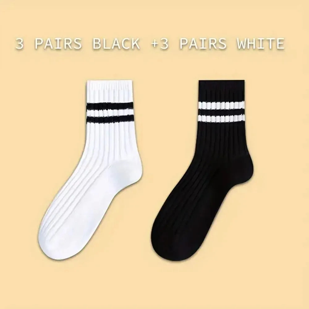 6/10/15/20 Pairs Men Socks Spring Autumn Casual Black White Striped Socks Breathable Mid Tube Sock High-quality Round Neck Socks