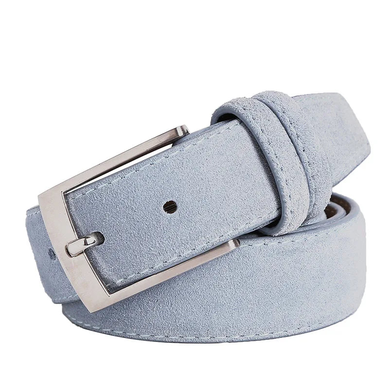 Sude Belt Cow Genuine Leather For Man And Lady With Oxford Fabric Strap Genuine Leather Luxury Pin Buckle Blue Belts