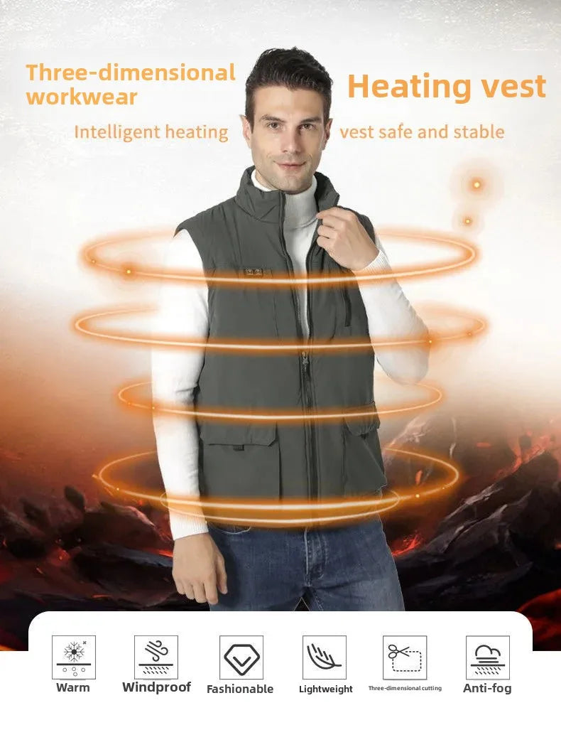 11 Areas Winter Men's Heating Vest Double Control Electric Warmth Outerwear Jacket Outdoor Anti-Cold Warm Camping Waistcoat