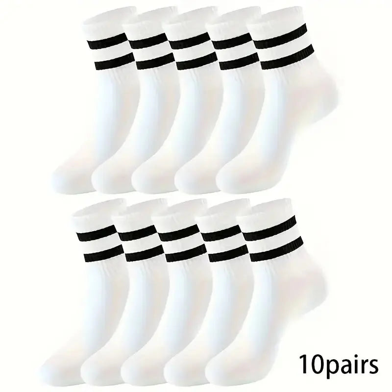 6/10/15/20 Pairs Men Socks Spring Autumn Casual Black White Striped Socks Breathable Mid Tube Sock High-quality Round Neck Socks