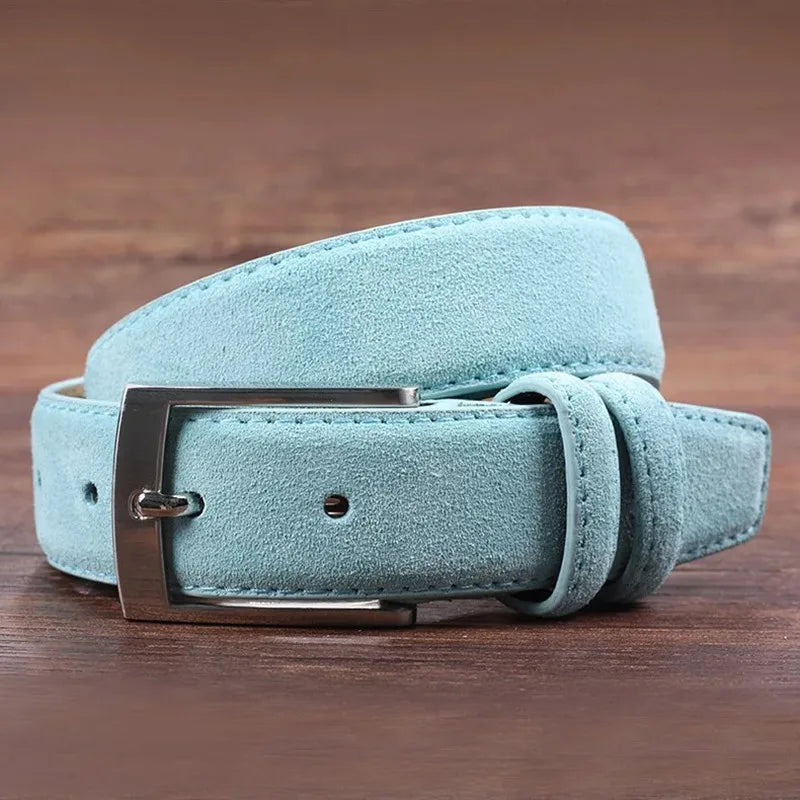 Sude Belt Cow Genuine Leather For Man And Lady With Oxford Fabric Strap Genuine Leather Luxury Pin Buckle Blue Belts