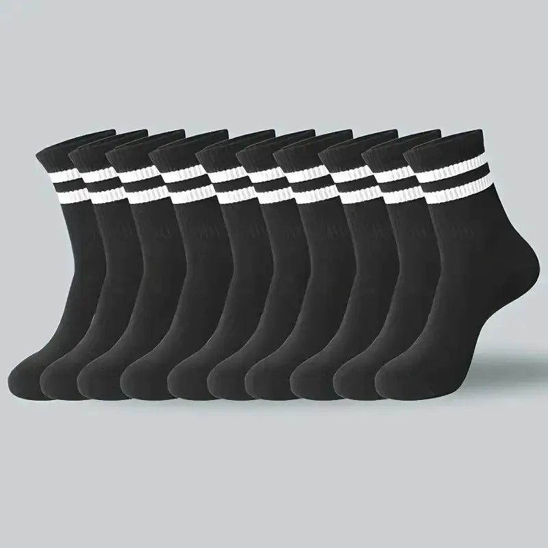 6/10/20 Pairs Men Women Striped Round Neck Socks Spring Autumn Breathable Odor Proof Sweat Absorbing All-Season Casual Socks