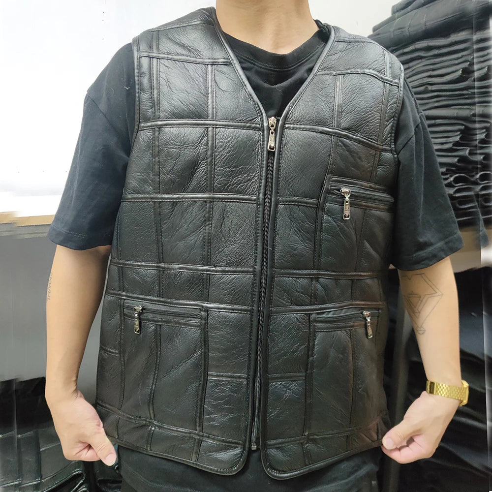 2025  New Style Men's Leather Vest Full-Grain Sheepskin Autumn and Winter Multi-Pocket Casual Fur Integrated Warm Vest
