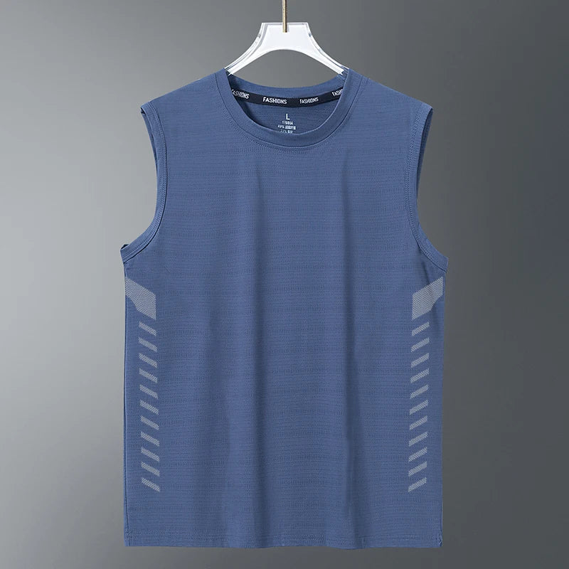 Men's Ice Silk Vest Summer Sport Fitn Thin Svel Training Top Qui Dry Trendy round Ne T-irt for Youth Daily Wear