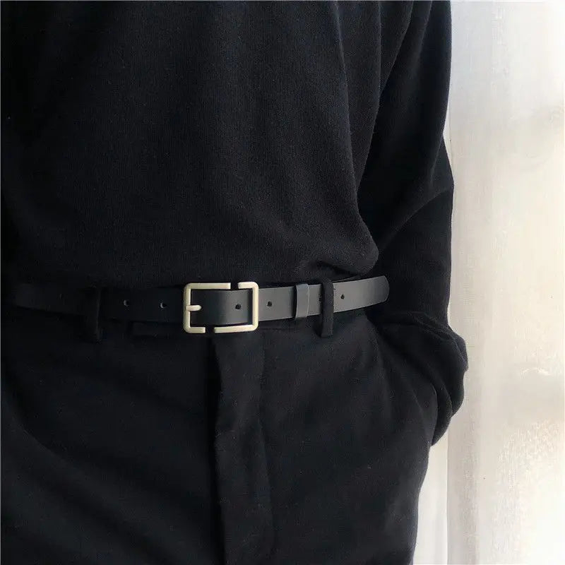 Retro Solid Color PU Leather Belt For Men Women Long Chic Geometric Pin Buckle Waistband Jeans Pants Decoration Straps Girdle