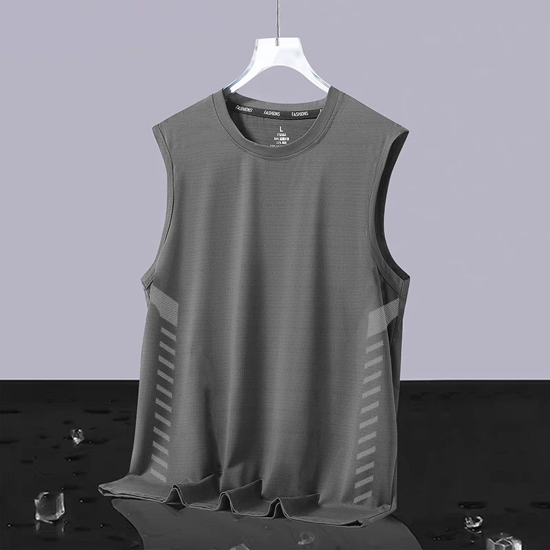 Men's Ice Silk Vest Summer Sport Fitn Thin Svel Training Top Qui Dry Trendy round Ne T-irt for Youth Daily Wear