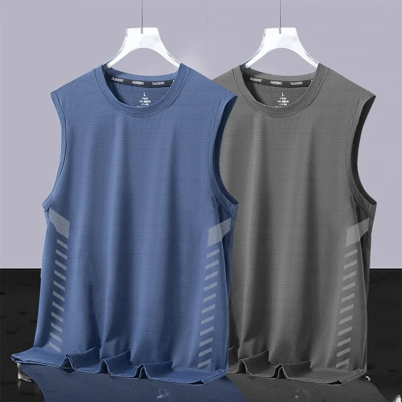 Men's Ice Silk Vest Summer Sport Fitn Thin Svel Training Top Qui Dry Trendy round Ne T-irt for Youth Daily Wear