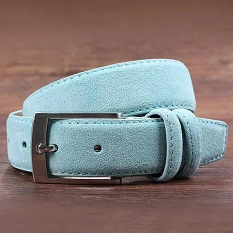 Sude Belt Cow Genuine Leather For Man And Lady With Oxford Fabric Strap Genuine Leather Luxury Pin Buckle Blue Belts