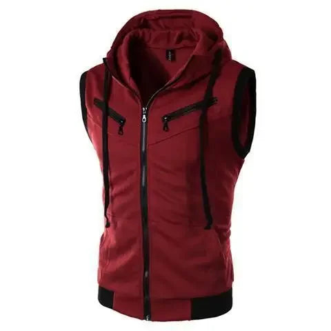 Fashionable New Men's Vest Hooded Sleeveless Solid Color Casual Slimming Smooths Your Silhouette Tank Top Three Colors