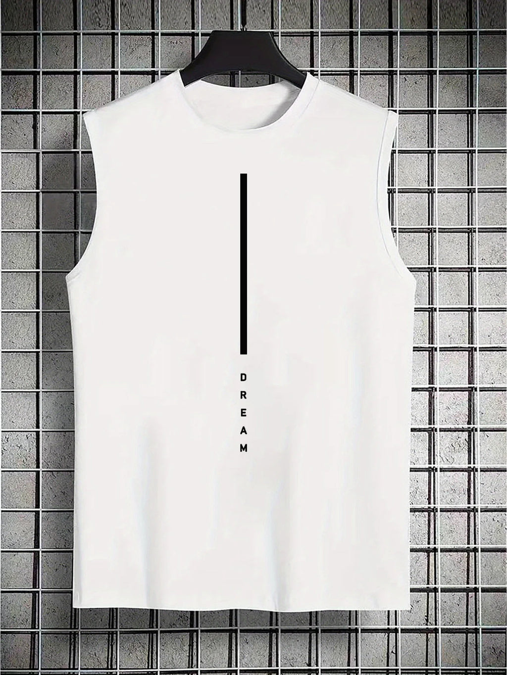 Men's Summer Leisure Sports Fitness Loose DREAM Letter Printed Comfortable Breathable Round Neck Sleeveless Tank Top