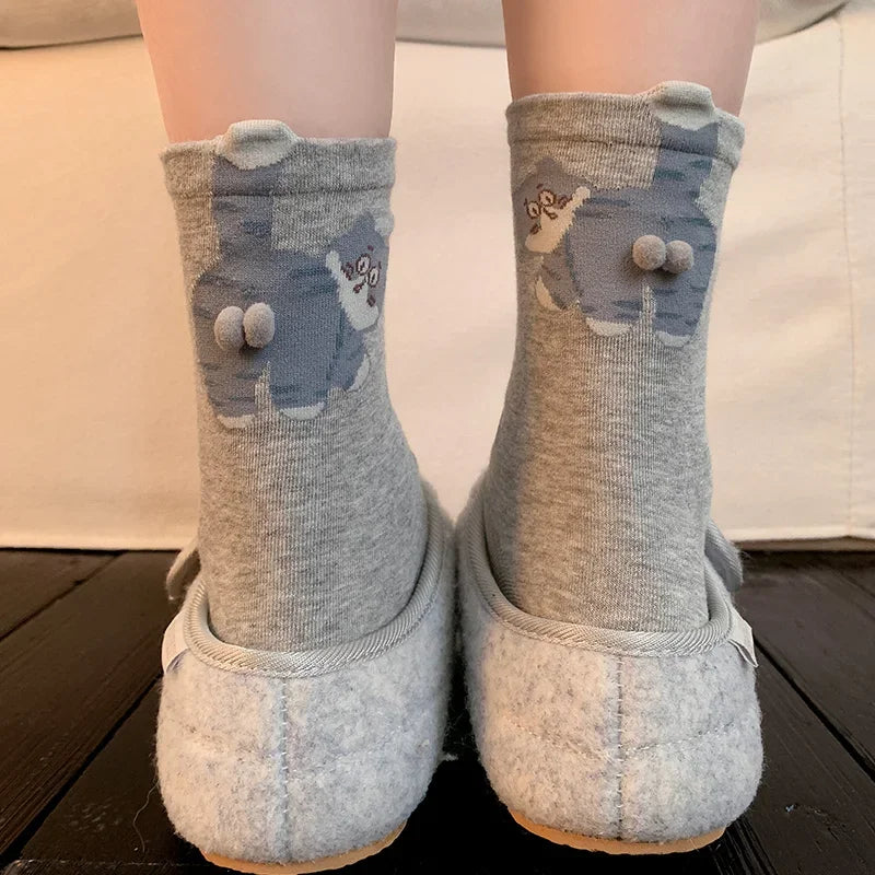 1/3 Pair Three-Dimensional Cat Printed Men female Mid Tube Socks Soft Comfortable Sweat Absorbing Breathable Casual Couples Sock